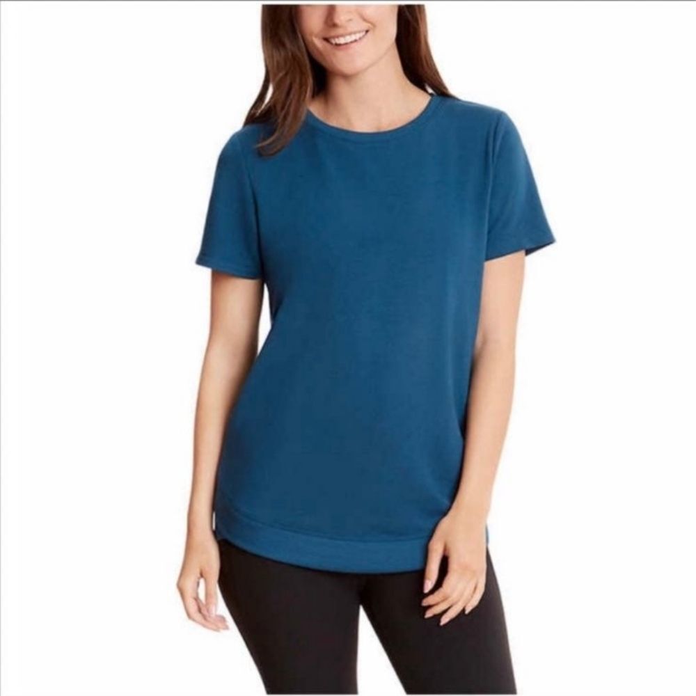 Danskin Tulip Hem Tunic Short Sleeve Top Blue